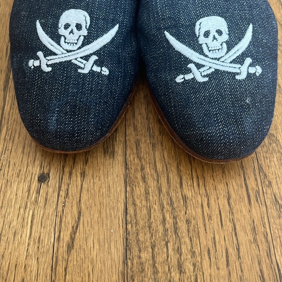 Stubbs & Wootton Palm Beach Denim Canvas Slip On Pirate Skull Cross bone Mules - Picture 5 of 10